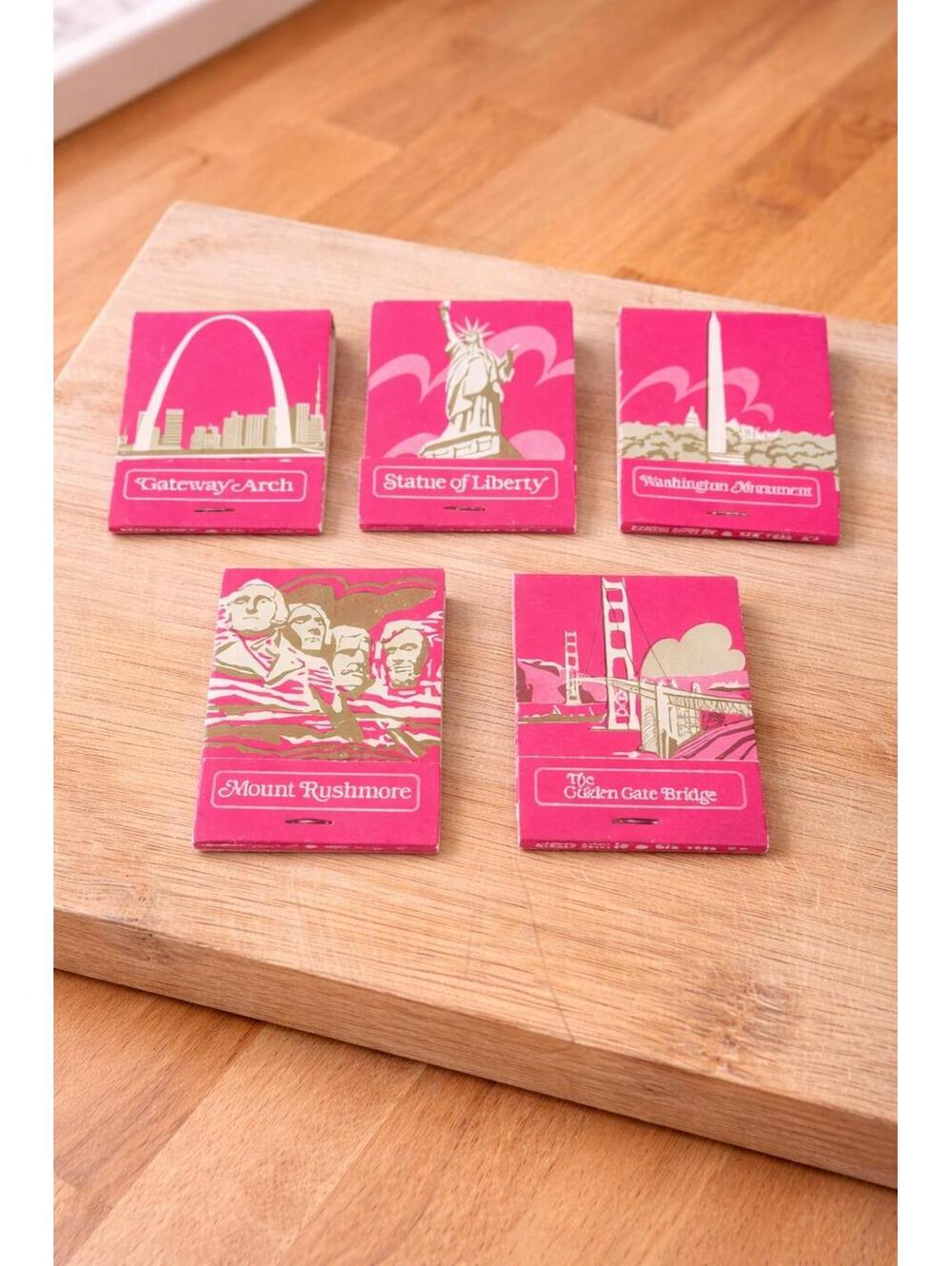 Vintage Wonders Of The World Diamond Match Matches 5 Piece Set Pink Matchbooks